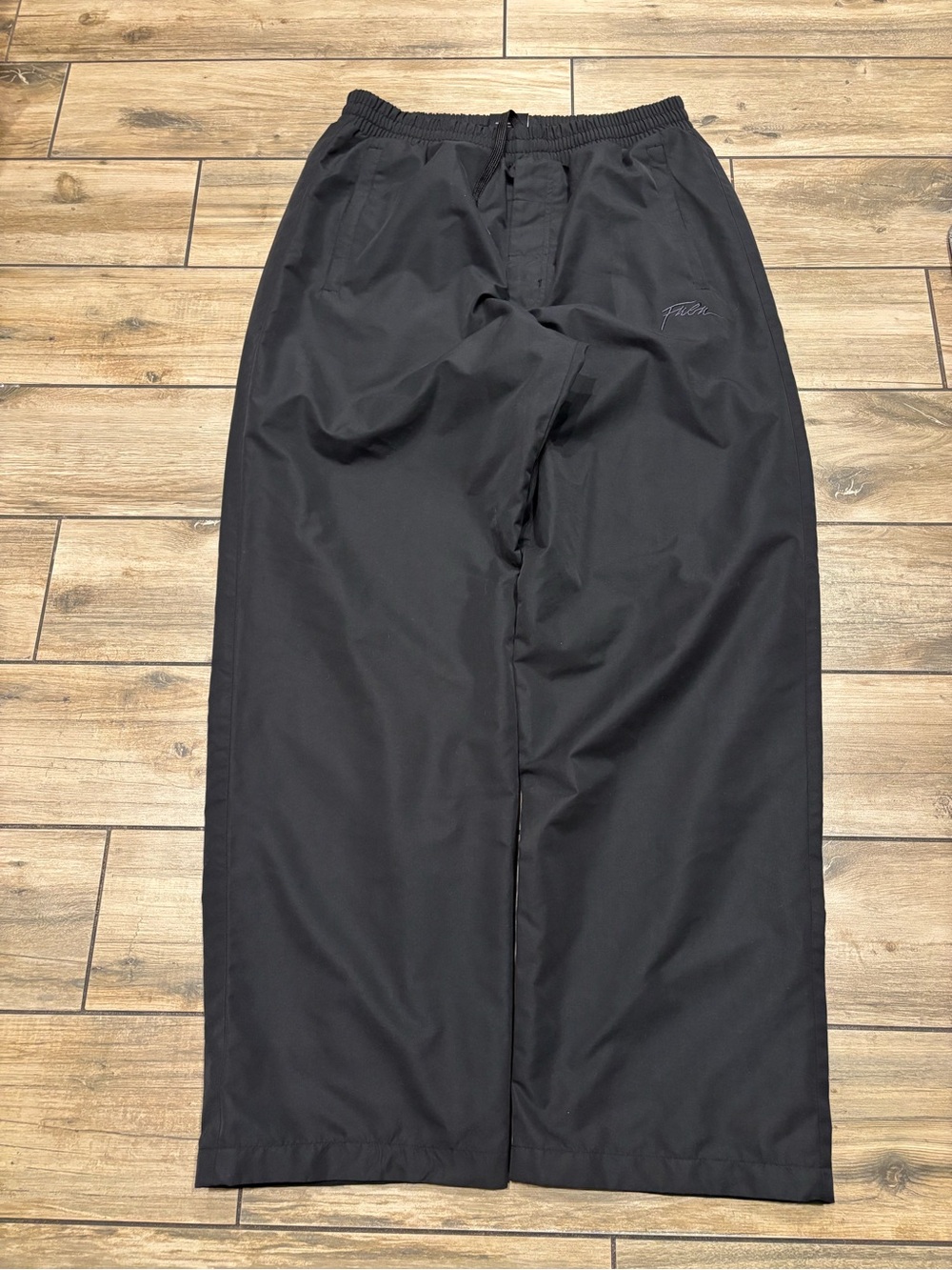 Vintage FUBU Black Baggy Nylon Track Pants Windbreaker Size L Y2K 31 Inseam